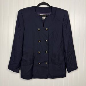 Vintage Kasper ASL Double Breasted Military Blazer Petite 12P Shoulder Pads